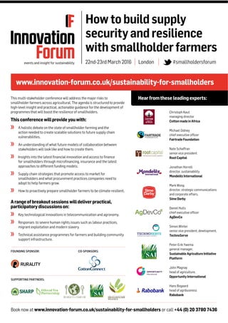 Book now at www.innovation-forum.co.uk/sustainability-for-smallholders or call +44 (0) 20 3780 7436
www.innovation-forum.c...