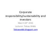 Lecture nine - Investors and sustainable and responsible investing